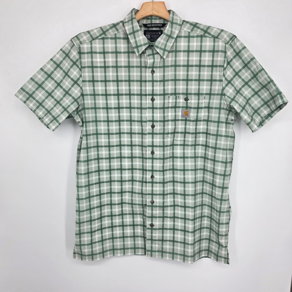Carhartt Force Sun Defender Green Plaid Shirt Relaxed Fit Tall L TW6167-M